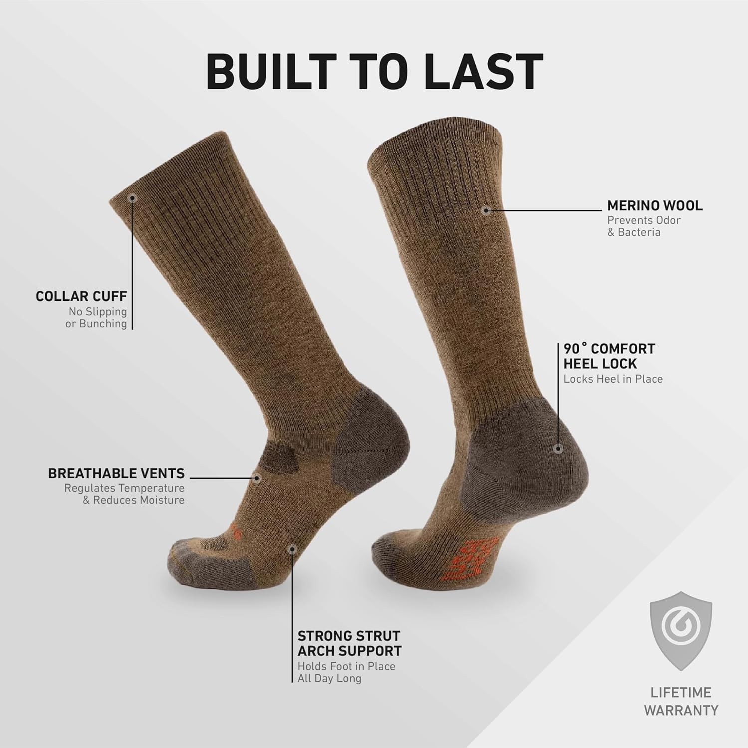 GRIP6 Wool Boot Socks - Merino Wool Socks Made in The USA - Lightweight Wool Hiking Socks - Warm Boot Socks for Men and Women