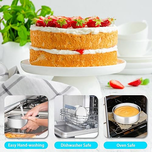 Miniatura 7 de P&P CHEF Juego de moldes redondos para pasteles de 8 pulgadas, de acero inoxidable, con capa de acero inoxidable, para pasteles de boda, para