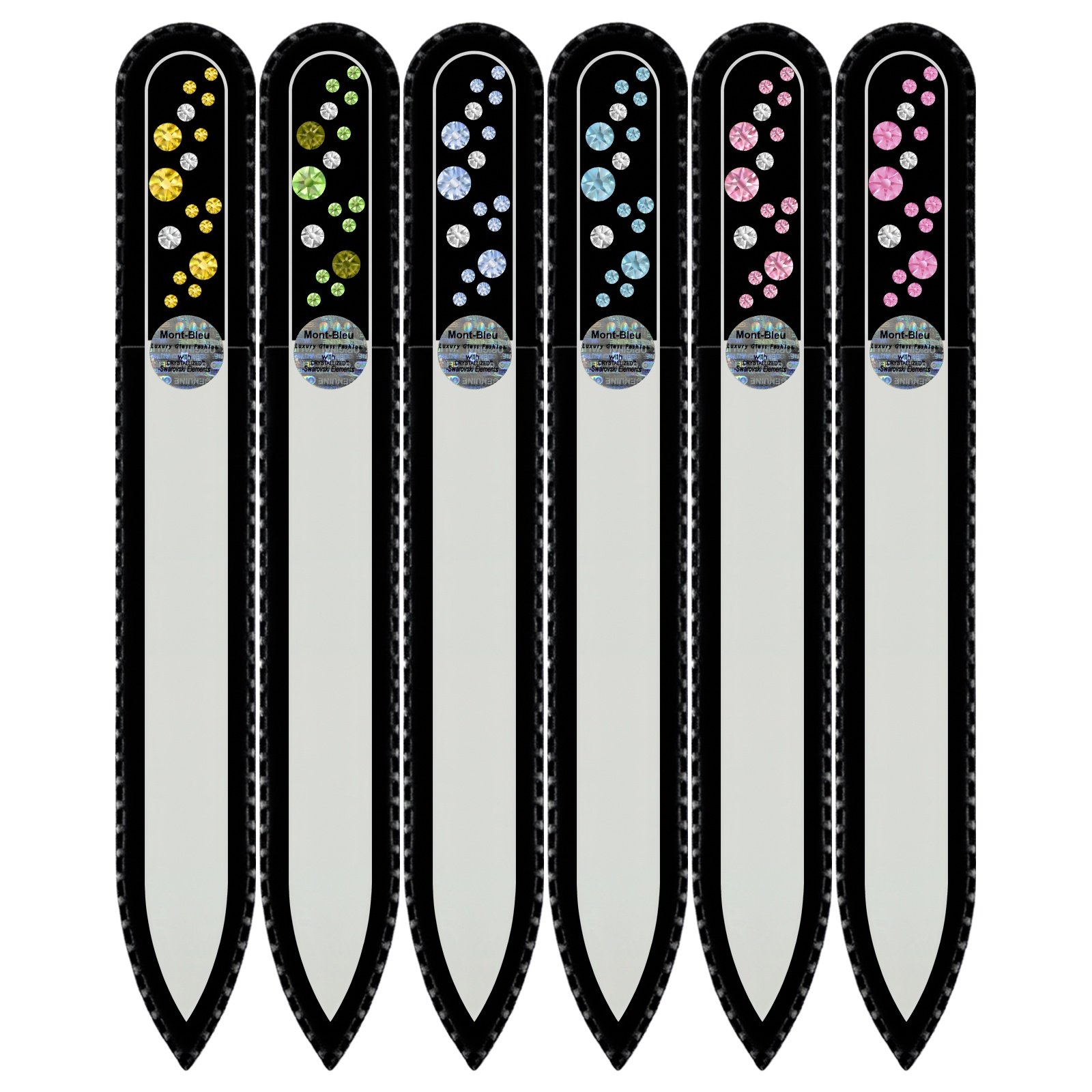 Mont Bleu Gift Set of 5 + 1 Free Glass Nail Files Hand Decorated with Crystals from Swarovski - Gift for Women - Handmade Gifts - Crystal Nail Files for Natural Nails - Mothers Day Gifts - Gifts