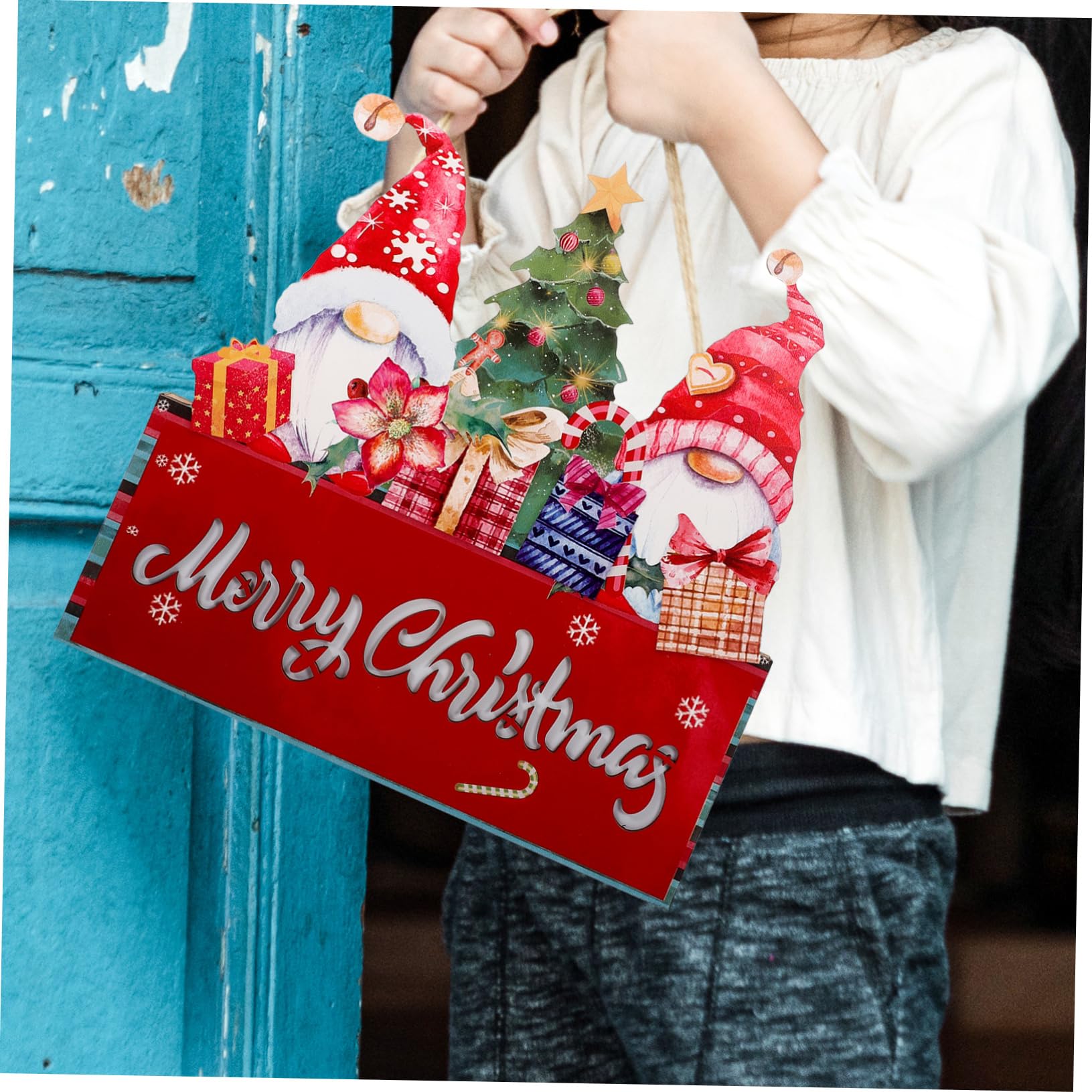 Adornos de Papá Noel Lantero Navideño para Puerta de Entrada Letreros Navideños de Madera para Puerta Decoración para Colgar la Pared Navidad