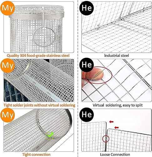 Miniatura 3 de Cesta rodante para parrilla, accesorios de barbacoa de acero inoxidable para parrilla al aire libre, cesta de parrilla de verduras, tubo de red