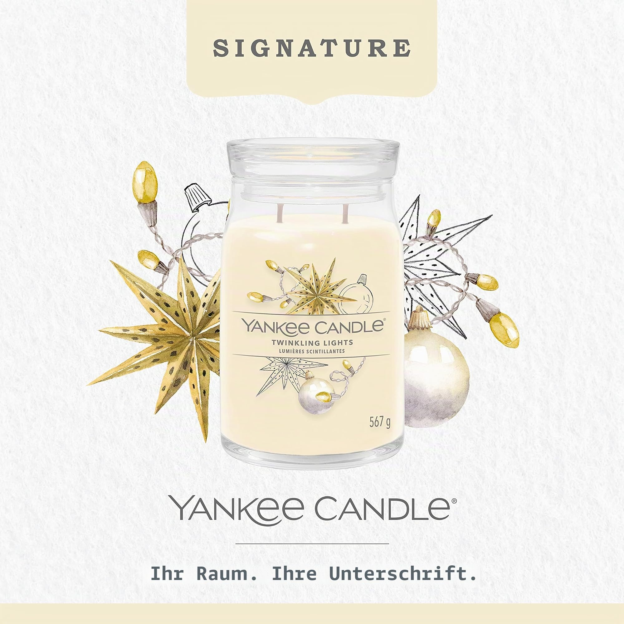 Yankee Candle Signature Duftkerze ; große Kerze mit langer Brenndauer „Twinkling Lights“ ; Soja-Wachs-Mix