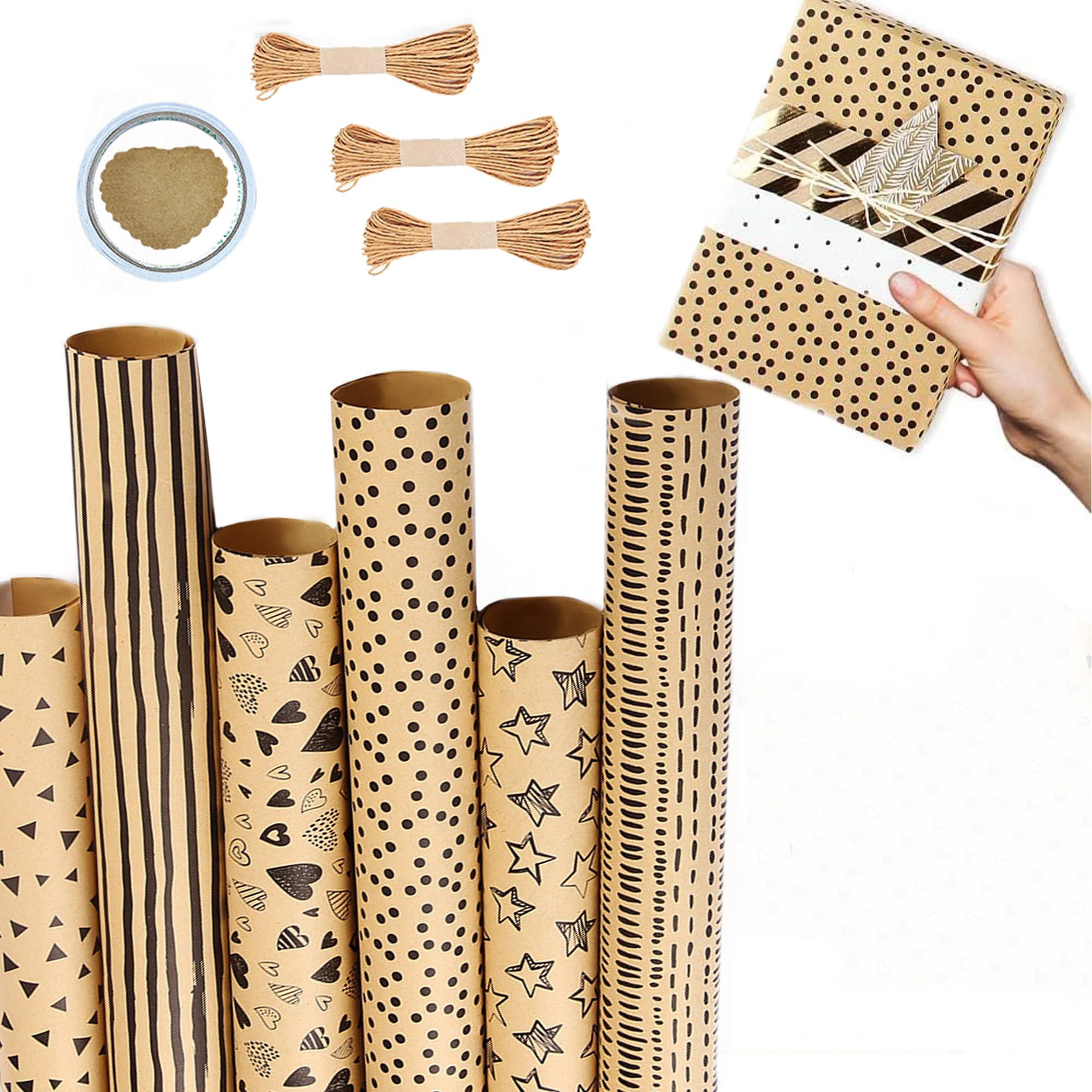 Carta Da Regalo Dantolo - Set 7 Fogli Con Nastri E Nastro Biadesivo Per Compleanni E Feste - Foto 3