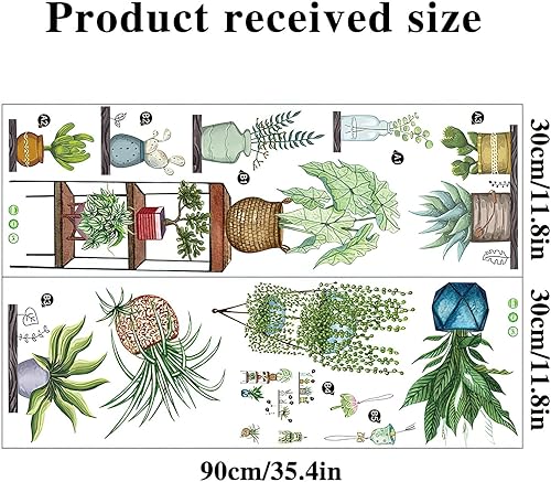 Miniatura 7 de Calcomanías de pared de plantas verdes en maceta, plantas tropicales, hojas verdes, calcomanías de pared, papel tapiz de vinilo natural, para sala