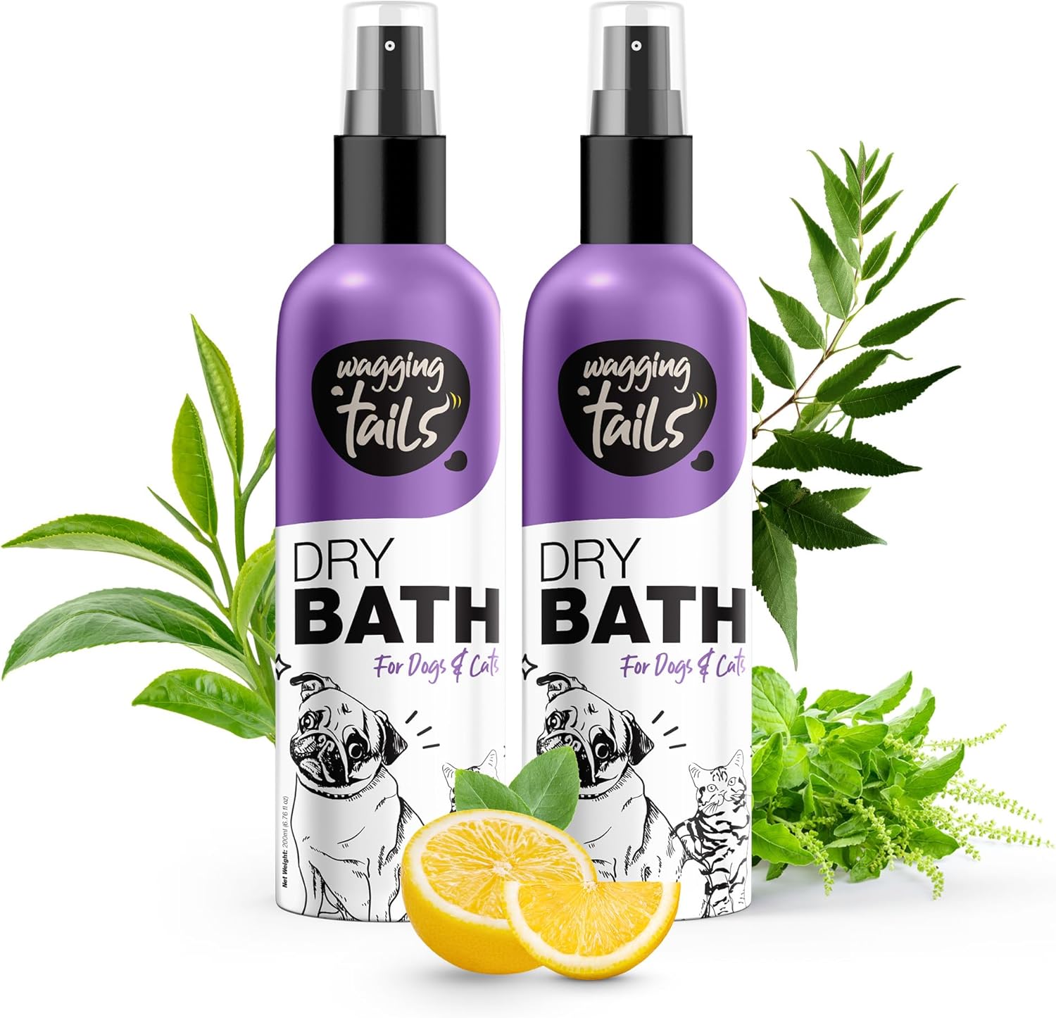 Wagging Tails 6-in-1 Waterless Dry Bath Shampoo for Cats & Dogs, 6.76 fl oz (Pack of 4) | Waterless Deep Cleaning Pet Spray | Neutralizes Odors | Moisturizes & Nourishes Coat, Hair, and Skin