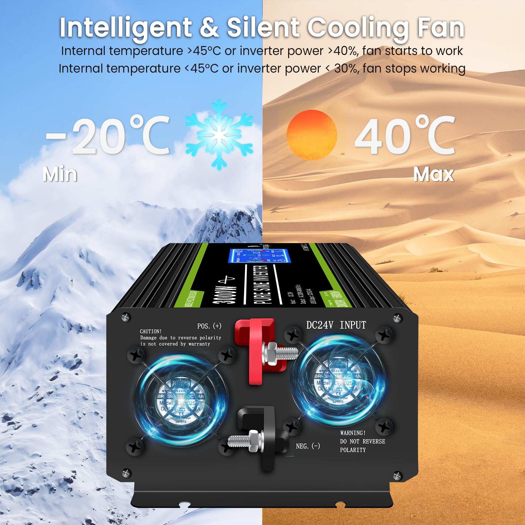 NOVOPAL Convertisseur Pur Sinus 3000W- Onduleur Convertisseur 24V 220V 230V avec télécommande et Dual AC Prises et écran LCD,pour Voiture, Caravane, Bateau, Camping, Voyage