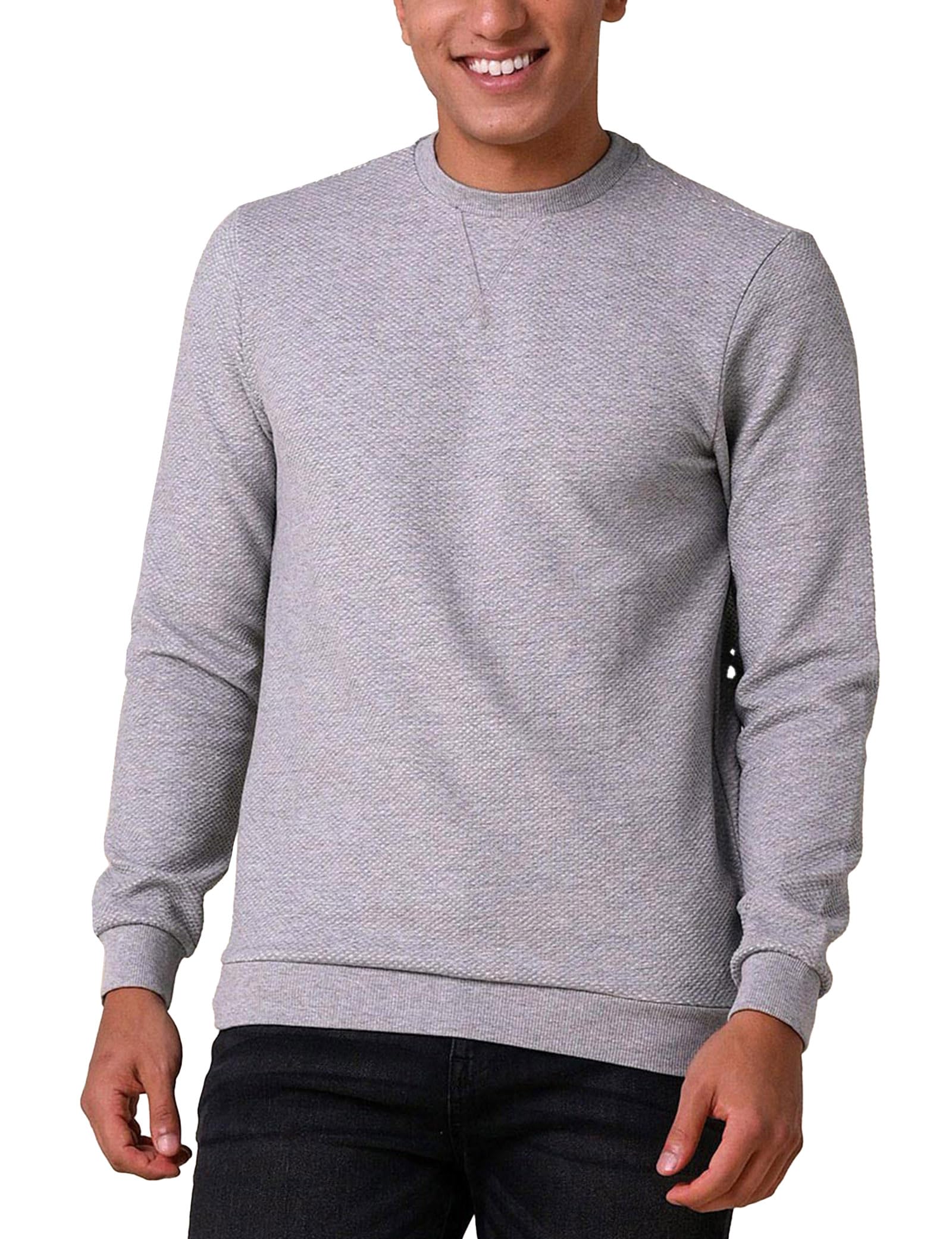 Enorsia Mens Ribbed Crew Neck Sweatshirt – Soft Cotton Blend Pullover Mens Sweatshirts No Hood with Notch Neck Zig-Zag Stitch – Relaxed Fit Jersey Jumper for Casual Everyday Wear - Grey, UK XL