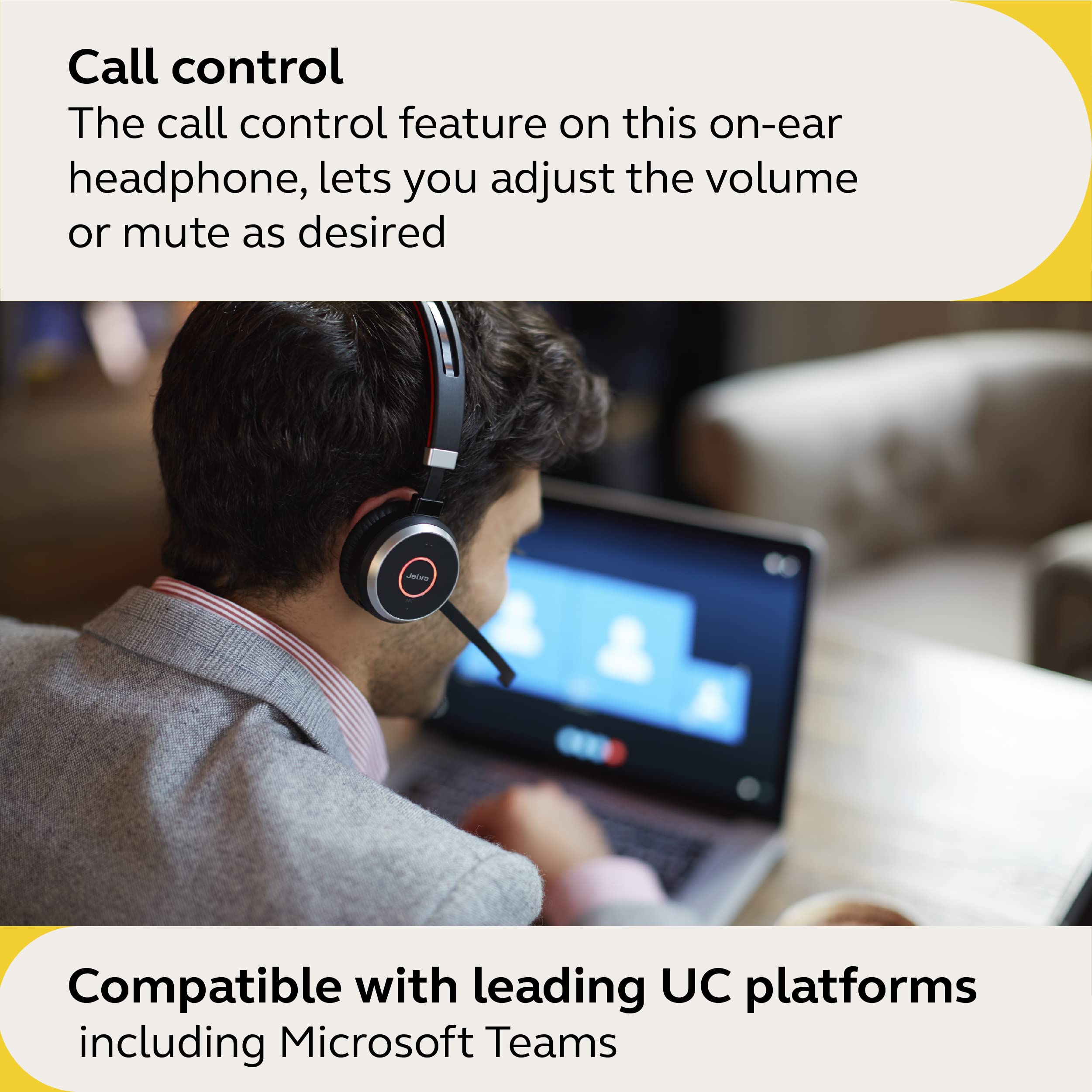 Jabra Evolve 65 SE Mono Wireless Headset - Bluetooth Headset with Noise-Cancelling Microphone, Long-Lasting Battery, and Charging Stand - MS Teams Certified, Works with All Other Platforms - Black