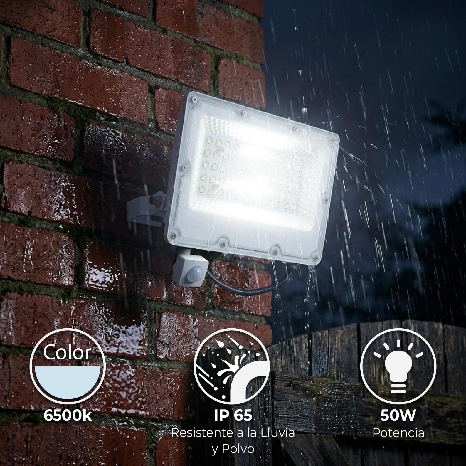 LED ATOMANT 5x Foco Proyector LED 50W con Sensor de Movimiento 6500K IP65 | 5850 Lumenes