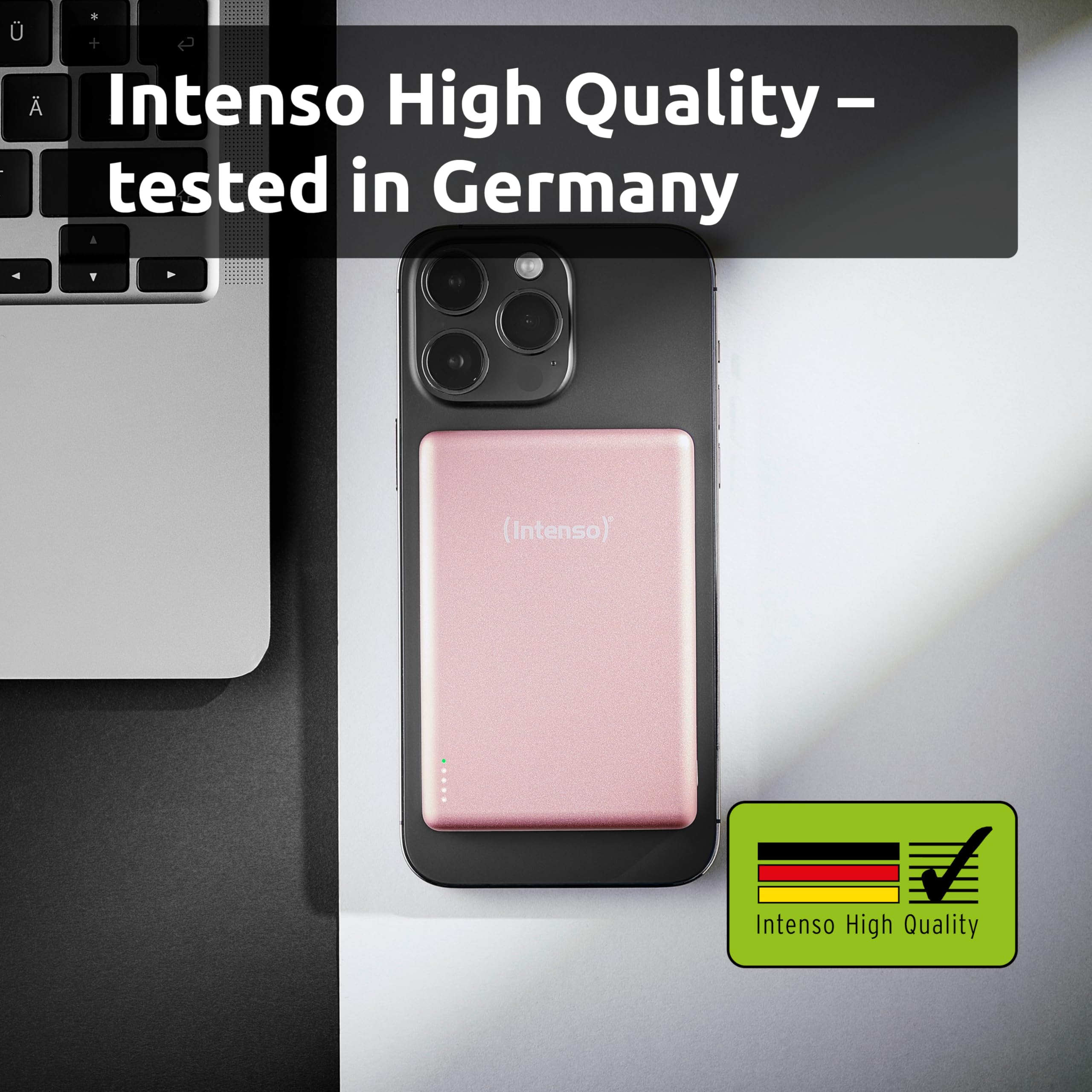 Intenso MW10000 magnetyczny powerbank 10 000 mAh – kompatybilny z MagSafe, bezprzewodowe ładowanie 15 W, USB-C PD 20 W, do iPhone i Android – sprawdzony w Niemczech – różowy