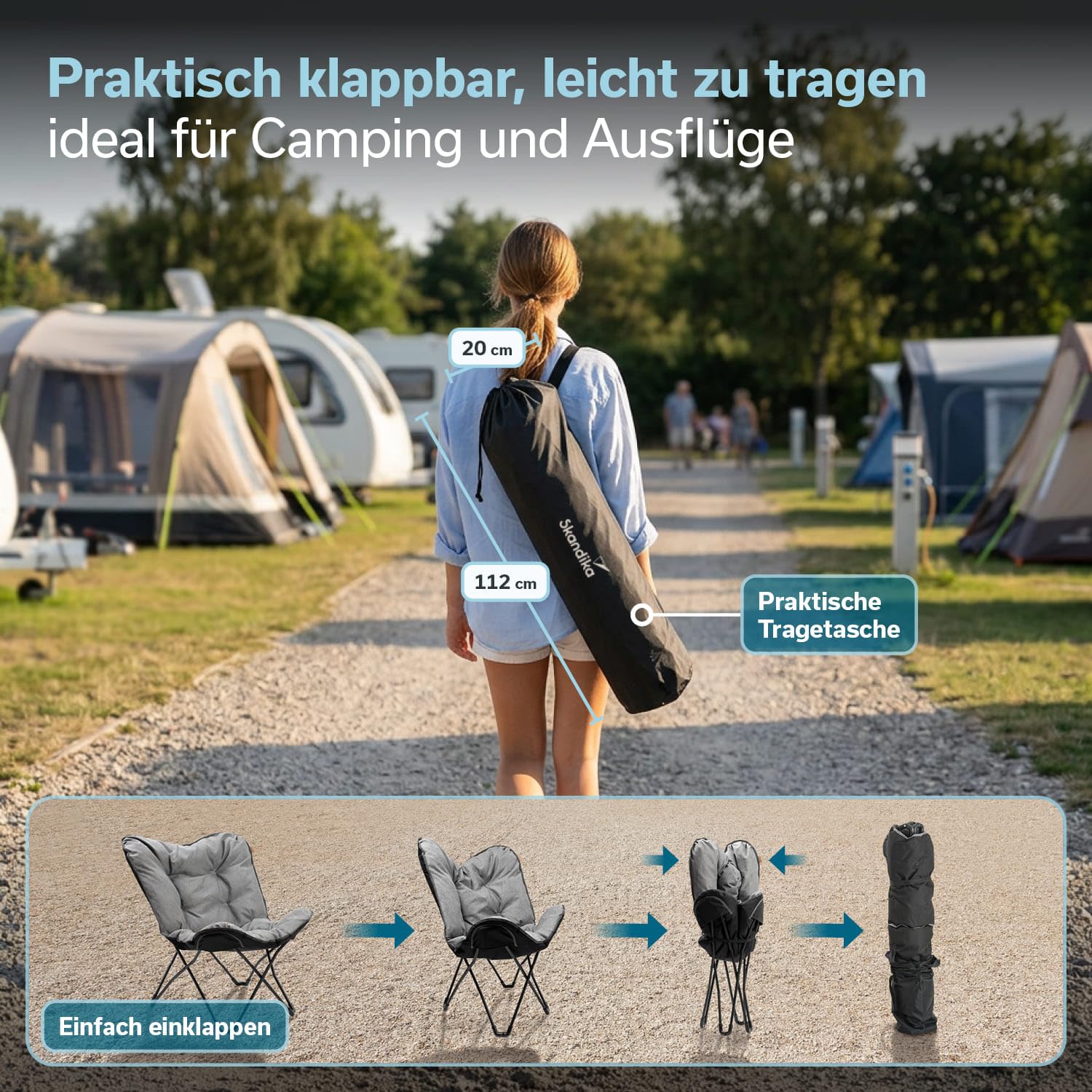 Skandika Krzesło kempingowe Tolga XL, składany fotel z tapicerką, składany, wysokość siedziska 45 cm, obciążenie do 120 kg, lekki 4,7 kg, z torbą do przenoszenia, fotel kempingowy, na festiwal, do