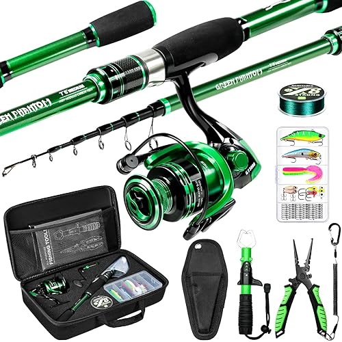 Ghosthorn Fishing Rod and Reel Combo Graphite Telescoping Fishing Pole Portable Travel Kit with Carrier Bag for Freshwater Saltwater