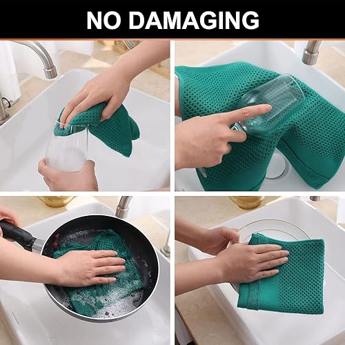 Miniatura 195 de Homaxy Toallas de cocina 100% algodón con tejido gofre, 13 x 28 pulgadas, súper absorbentes y lavables a máquina, para secar platos, paquete de 4