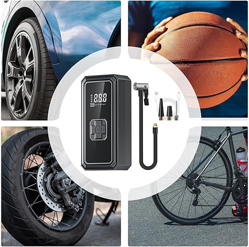 Miniatura 4 de Bomba de aire para neumáticos de automóvil con luces de parada automática inalámbrica - Inflador de neumáticos ABS compresor de aire portátil para