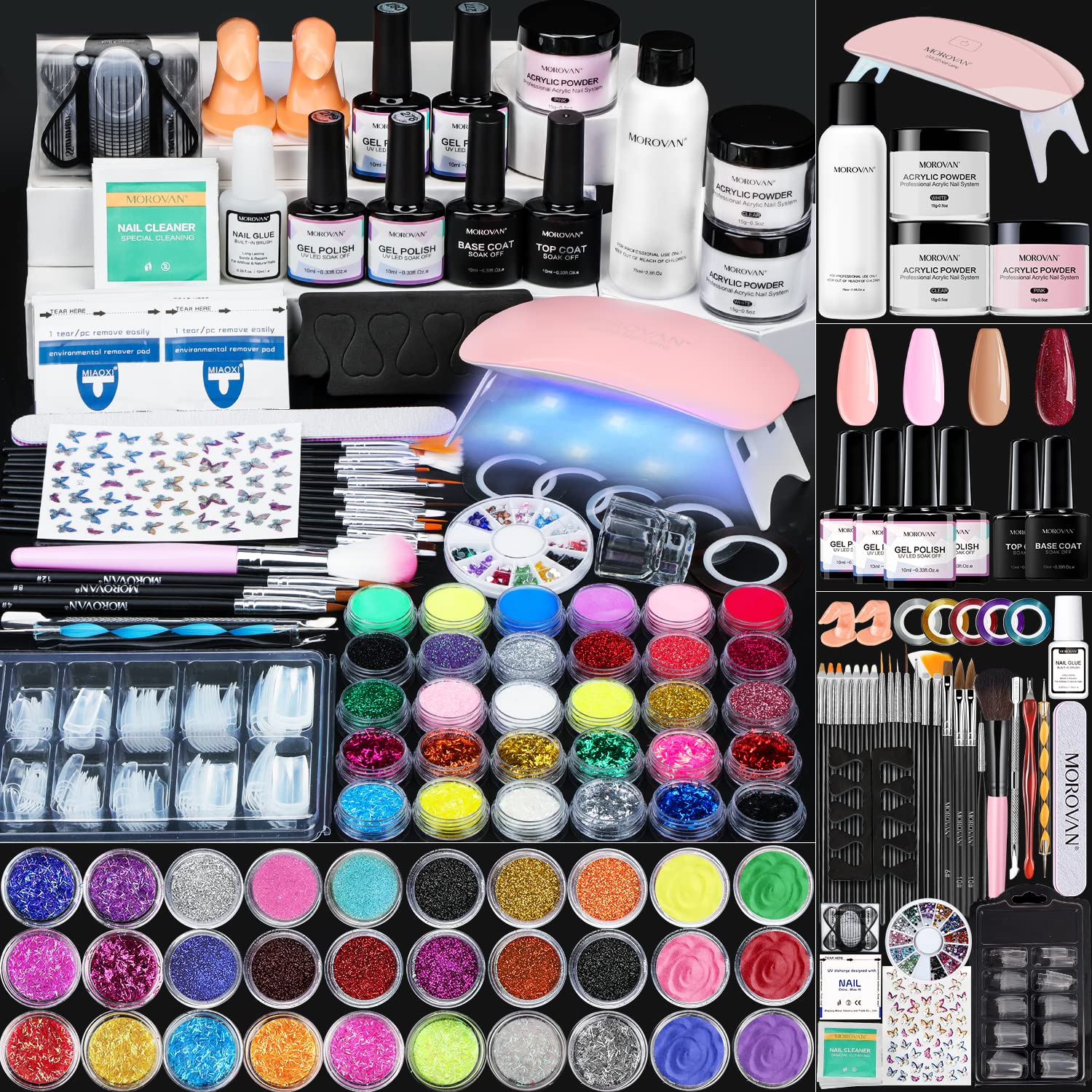 Acrylic Nail Kit - Acrylic Powder Glitter Powder Top Coat Base Coat