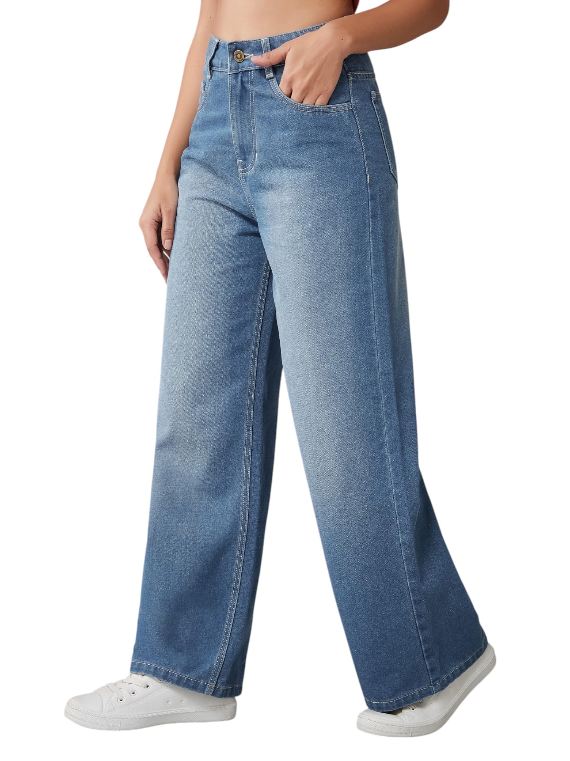 dolce crudo Women's Wide-Leg High-Rise Regular-Length Non-Stretchable Denim Jeans-picture-13