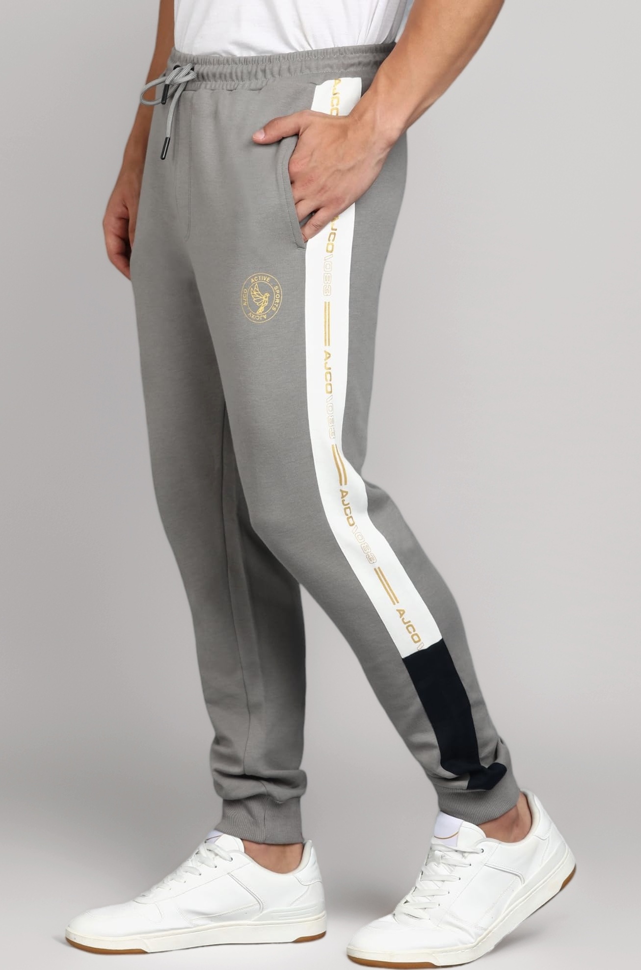 Alan Jones Clothing Men's Slim Fit Mid Rise Solid Joggers with Contrast Panel Joggers Track Pant