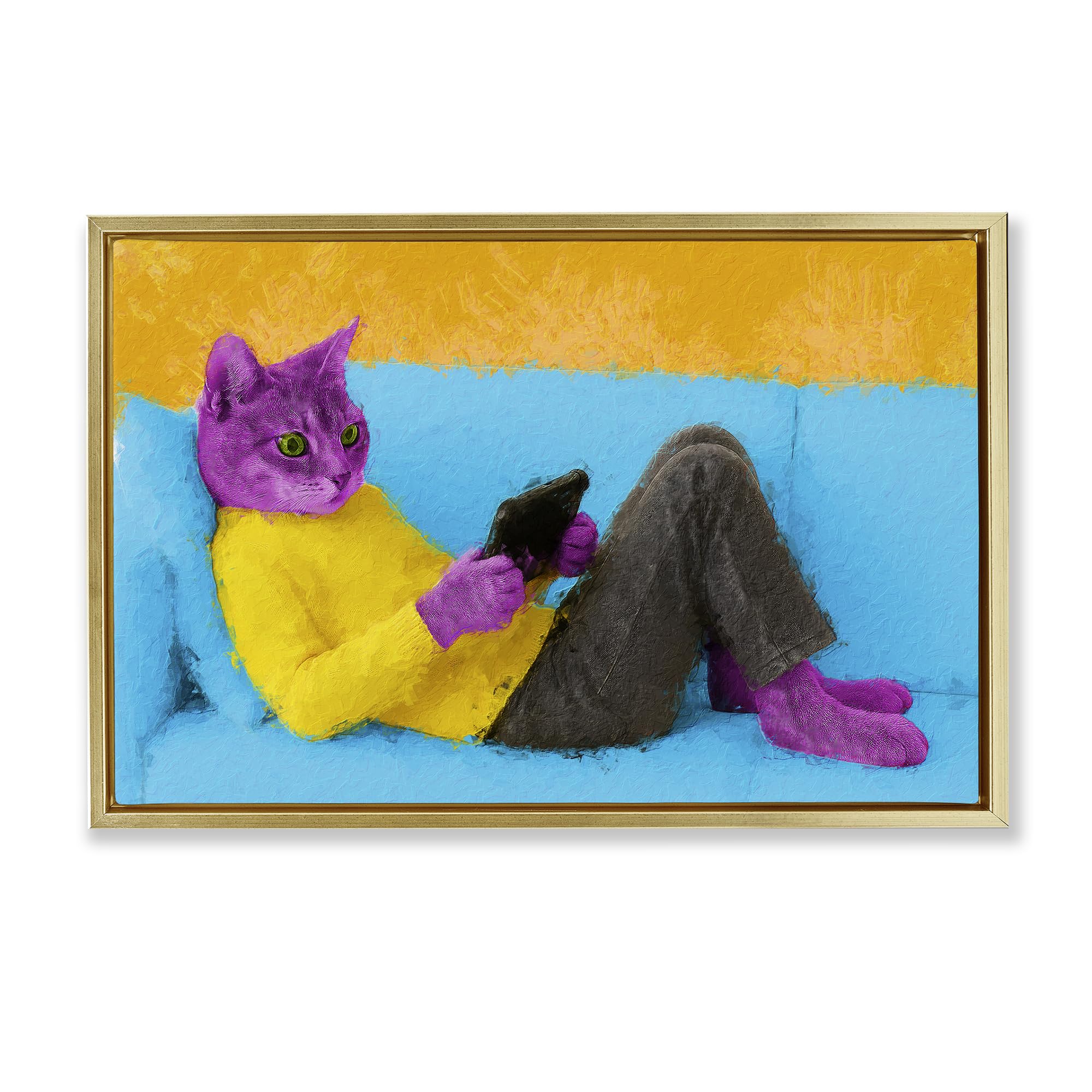 'Vibrant Cat Playing Game'| Floating Frame Canvas Art