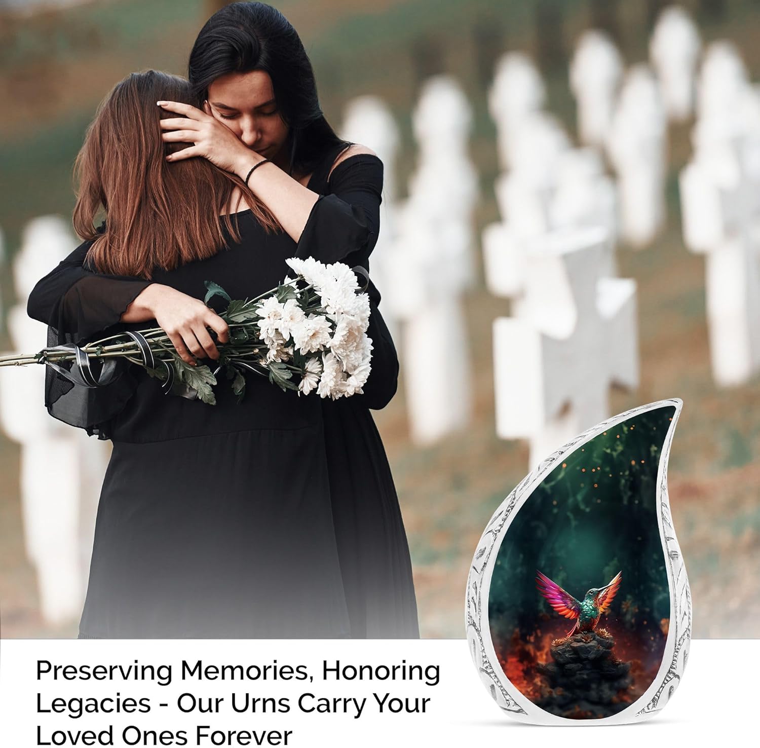 Small Hummingbird Keepsake Urn - Drop Urn for Human Ashes, 3 Inch Pack of 1