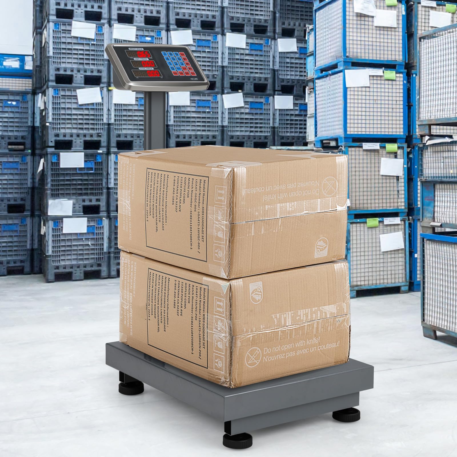 RELAX4LIFE Plattformwaage 300 kg/ 50 g, Paketwaage Klappbar, Industriewaage mit LED Display, Digitale Waage, Bodenwaage, Netz- & Batteriebetrieb, Plattform: 50 x 40 cm, verstellbare Füße (Silber)