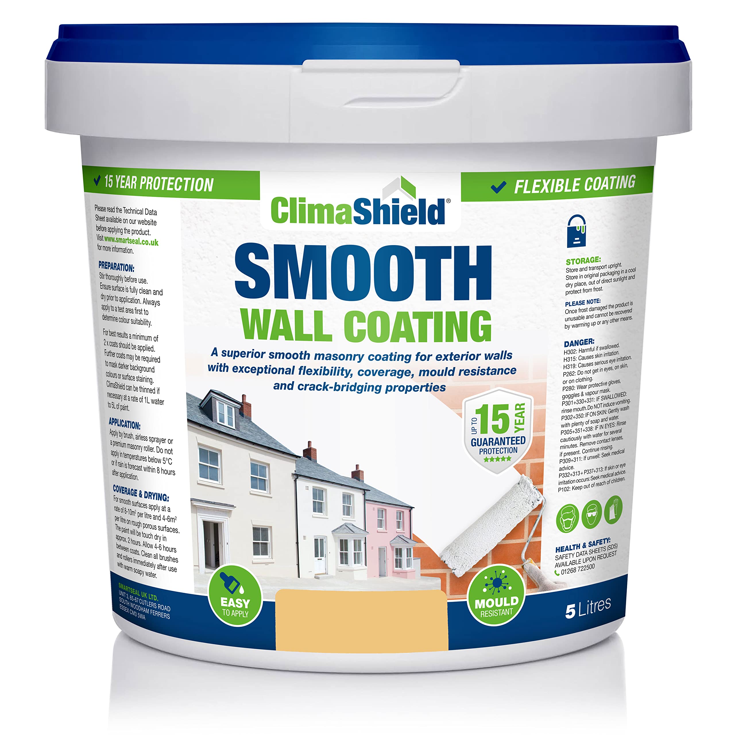ClimaShield Wall Coating Smooth - Soft Apricot, 5L - Apricot Masonry Paint & Durable Acrylic Paint for Walls to Waterproof & Protect Brick, Render, Cement & Concrete. Lasts up to 15 years