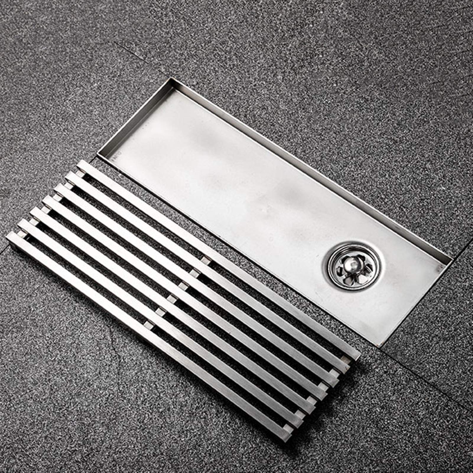 Desagüe de Ducha Lineal Canaleta de Ducha de Acero Inoxidable Drenaje Rectangular con Cubierta Extraíble y Canal Lineal de Drenaje Rápido para Cocina, Baño, Ducha, Garaje y Sótano