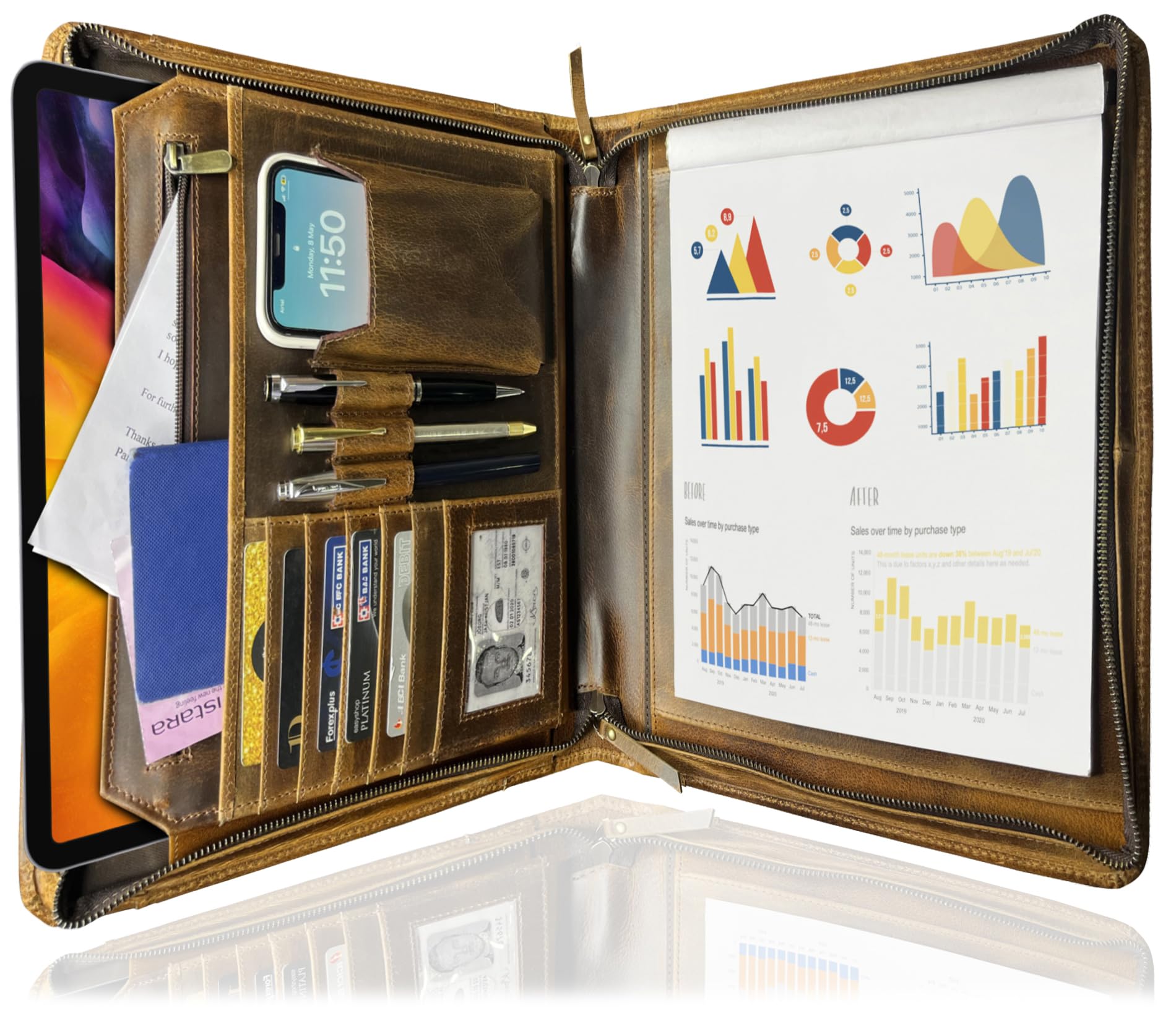 レザービジネスiPadジッパーフォルダー多機能会議ドキュメントホルダーオフィス Amazon | レザービジネスiPadジッパーフォルダー多機能会議