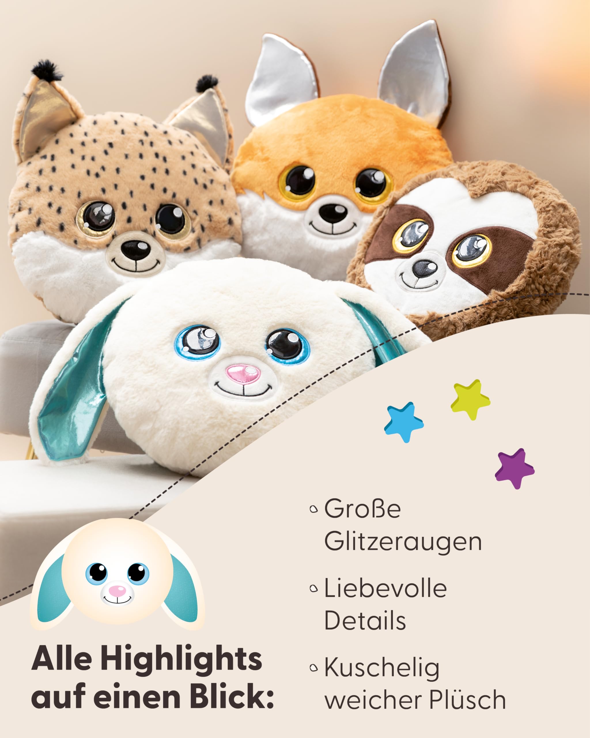 NICI Kuscheltier Kissen GLUBSCHIS Hase Wolli-Dot 32 x 32 cm - Flauschig-weiches Kuschelkissen für Babys & Kleinkinder, Kinderkissen für Jungs & Mädchen - 61366