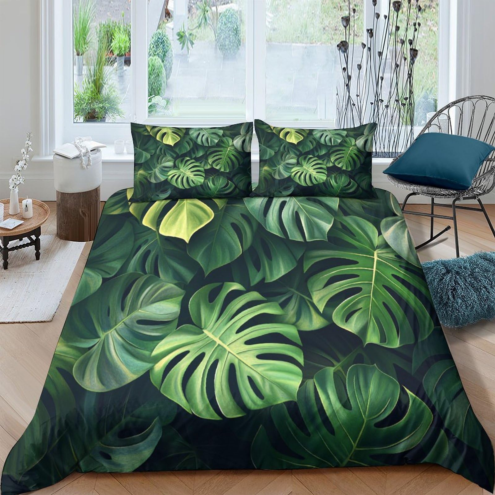 Ctjqhvkz Style-4 3D Printed Tropical Monstera Fitted Sheet Microfiber Soft Breathable Jungle Leaves Mattress Cover For Bedroom Guest Room Decor Single（135X200cm）