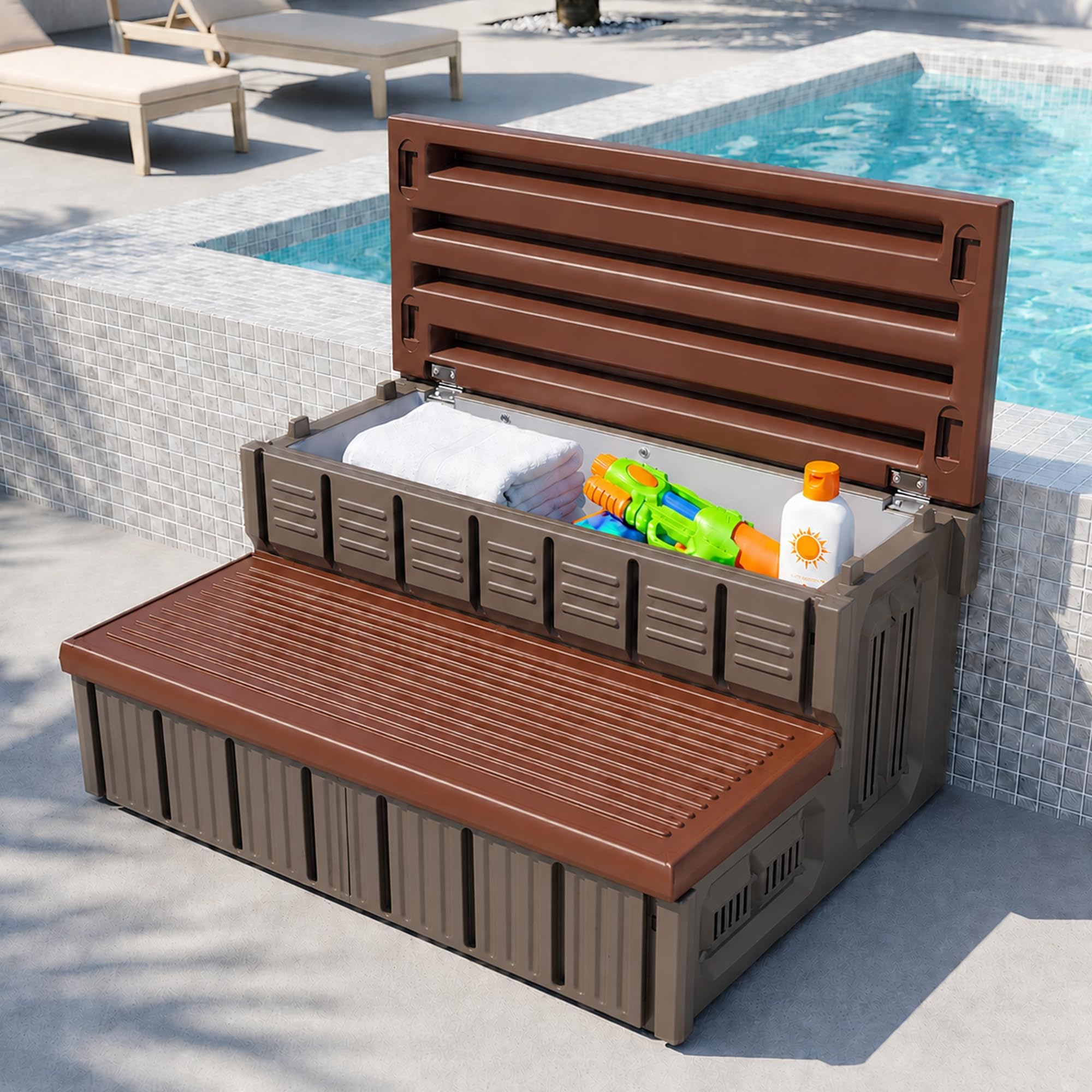 Hot Tub Steps, Outdoor Spa Steps with Storage, Non-Slip & Sturdy Hot Tub Stairs, 36 Inches Long
