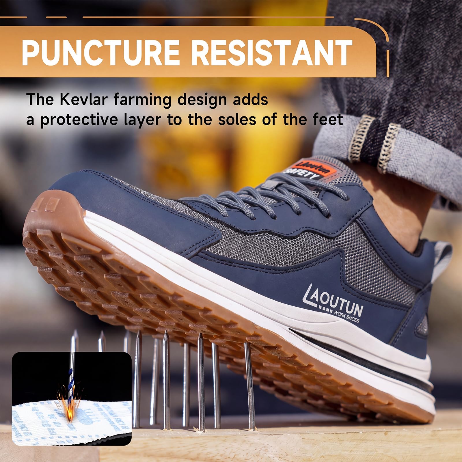 LAoutun Zapatillas de seguridad para hombre, con puntera de acero