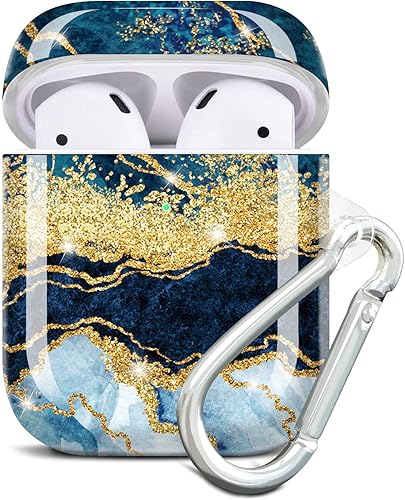 JIAXIUFEN Funda compatible con AirPods, funda transparente con purpurina dorada con diseño de mármol, lindo protector de silicona TPU para mujeres y