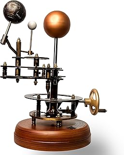 Brass Handcrafted Orrery, Earth Moon and Sun Orrery Earth Rotation Around Sun, Fully Functional Solar System Orrery With Wooden Base