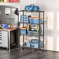 Vista 4 de SINGAYE Estante de almacenamiento ajustable de 4 niveles con ruedas, estantería resistente, estantes de alambre para garaje, oficina, despensa