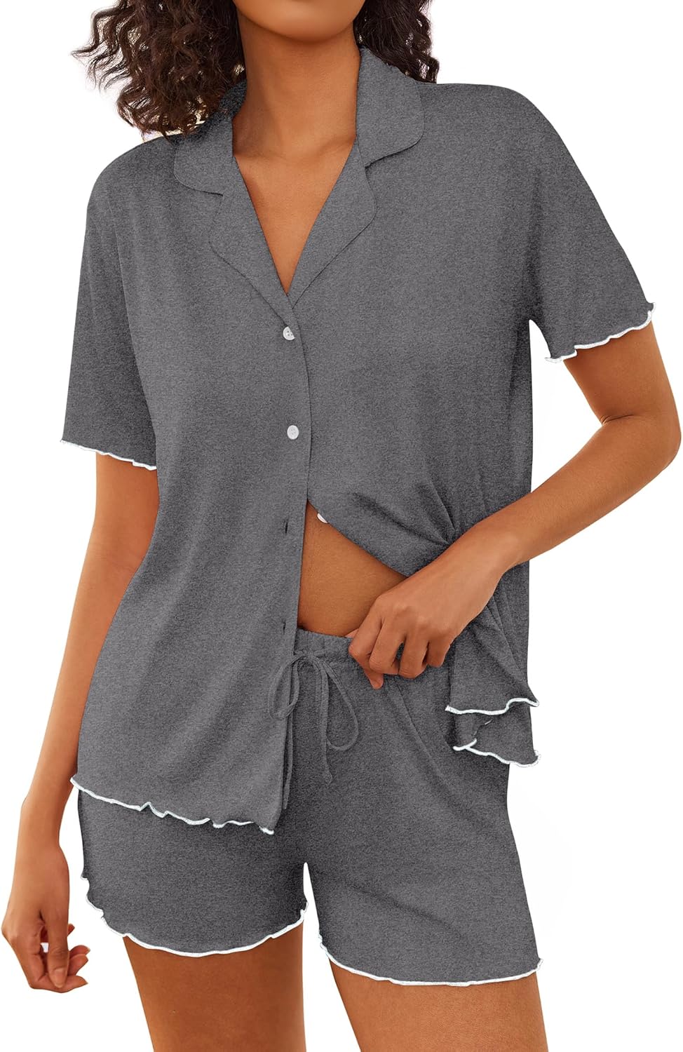 Ekouaer Womens Pajama Sets Button Up Bride Pjs Set 2 Piece Soft Sleepwear Short Sleeve Lounge Sets with Shorts, S-XXL