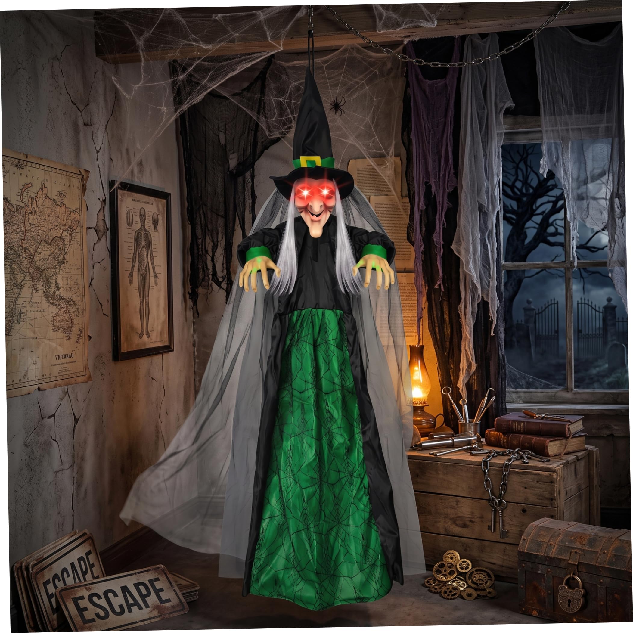 Decorazioni di Halloween attivate dal Movimento, Animatronics di Strega per Halloween, Giallo