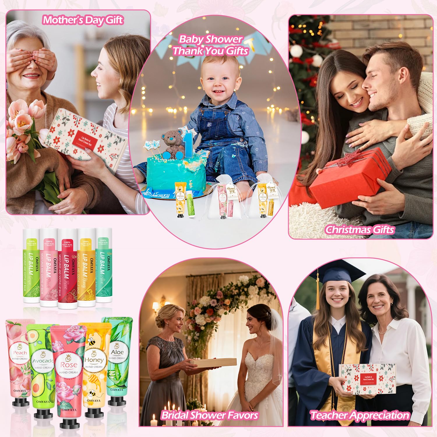 20 Pack Bulk Gifts, Lip Balm Bulk and Hand Cream Gift Set With Organza Bag Thank You Card,Thank You Gift,Bridal Wedding Favors & Baby Shower Wedding Gifts For Guests, Christmas Gift Stocking Stuffers