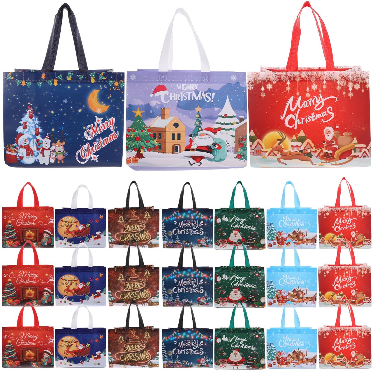 MAGICLULU 30 Bolsas Navideñas No Tejidas Reutilizables de Tela Spunbond, Plegables y Fáciles de Limpiar para Compras Diarias y Viajes Varios Estilos