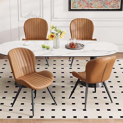 Juego de 4 sillas de comedor de tela moderna, sillas de comedor tapizadas con cojines gruesos, patas de metal, sillas de respaldo sin brazos para