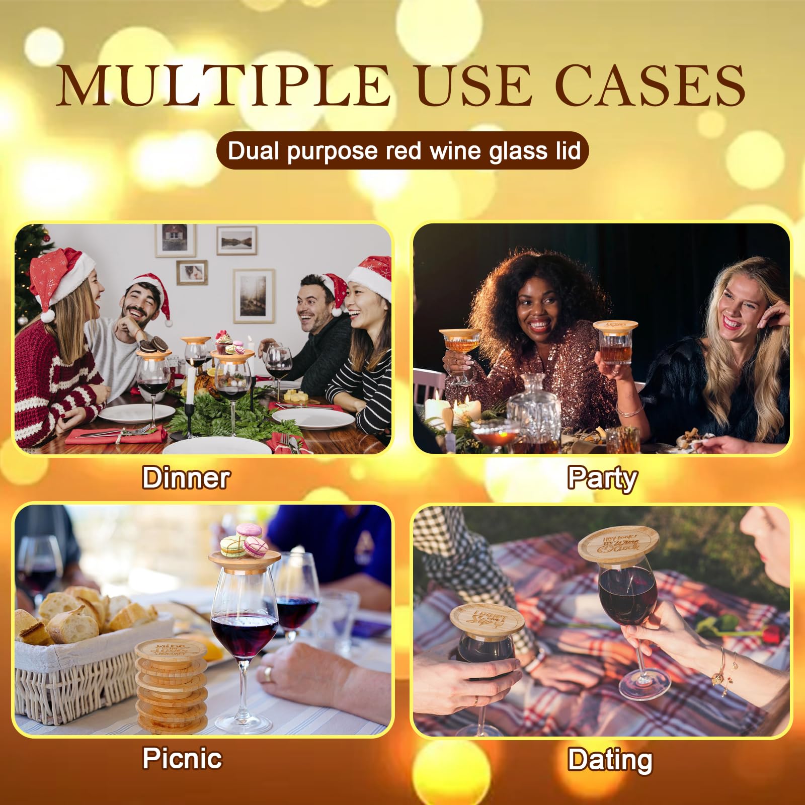Copas de vino para charcutería, 8 piezas, cubiertas para copas de vino, tablero de charcutería, copas de agua de bambú, accesorios de vino para fiestas, reuniones, restaurantes, bares 6