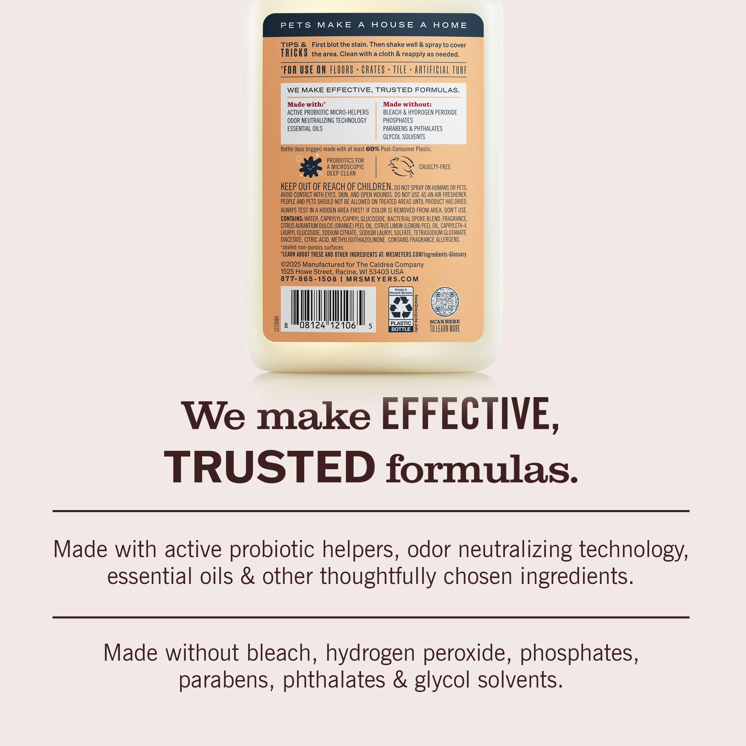 Mrs. Meyer's Clean Day - Combatiente de manchas y olores para mascotas, aroma a flor de azahar, 16 onzas