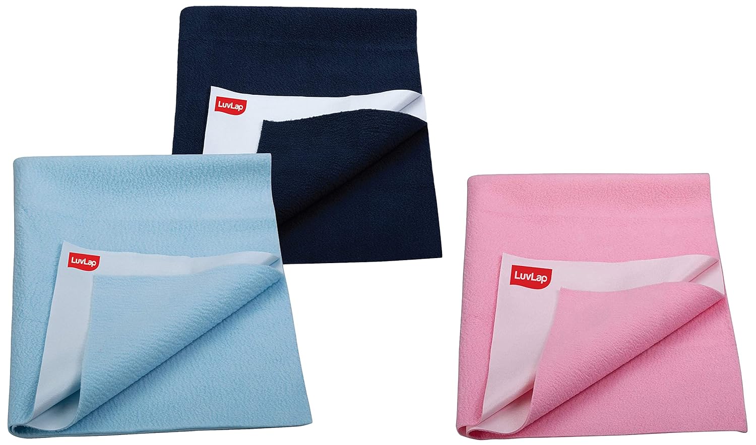 LuvLap Instadry Anti-Piling Fleece, Pack of 2, Sky Blue & Navy Blue & Instadry Anti-Piling Fleece, Pack of 1, Baby Pink