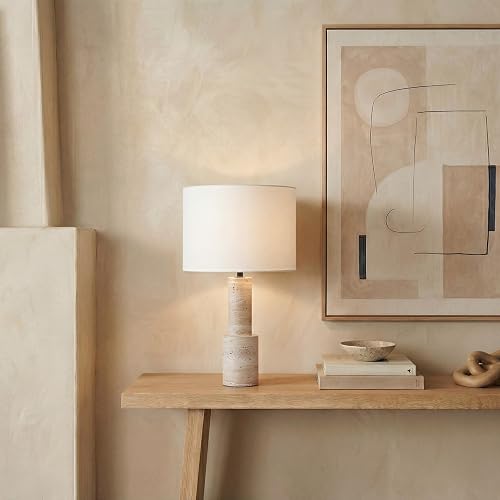 SAFAVIEH Couture Lighting Collection Tywin Travertine/White 27-inch Dimmable Tab