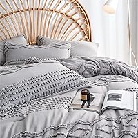 Vista 4 de Kakijumn - Juego de edredón copetudo gris tamaño King de 7 piezas en una bolsa, juego de edredón y sábanas estilo shabby chic bohemio, con textura