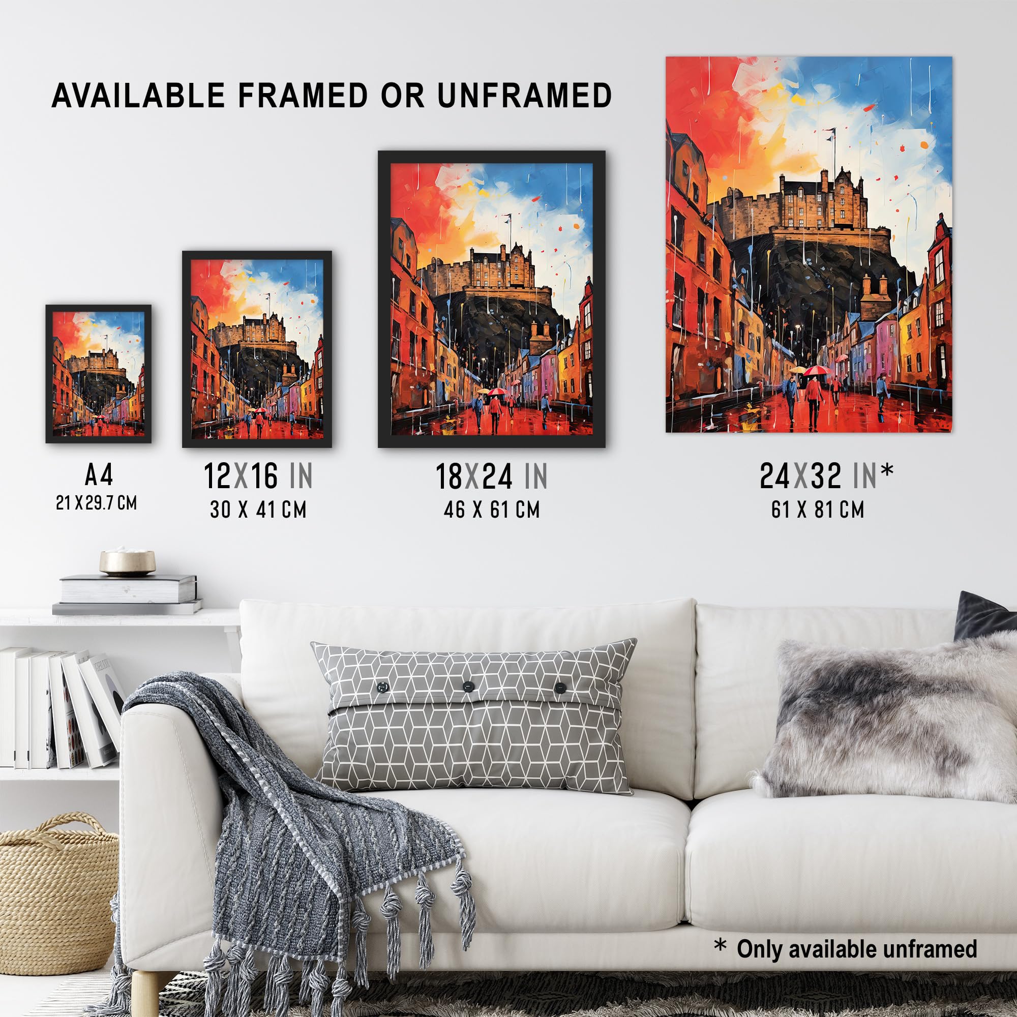 Artery8 Edinburgh Castle Vibrant Oil Painting Autumn Rain Cityscape Extra Large XL Wall Art Poster Print, Unframed 24X32", 81L x 61W cm - Image 3