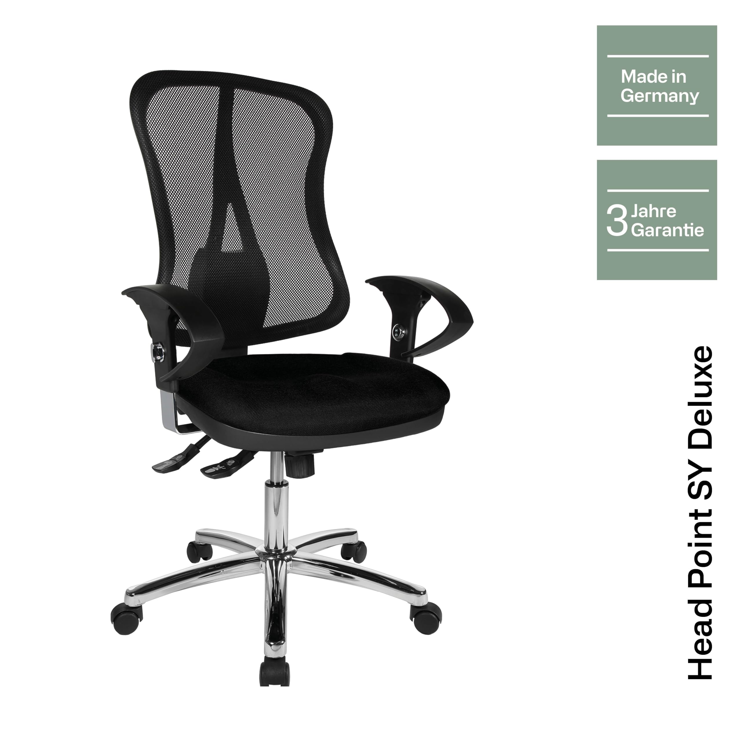 Topstar Head Point SY Deluxe Sedia Girevole per Ufficio, Braccioli Regolabili in Altezza, Rivestimento in Tessuto Nero