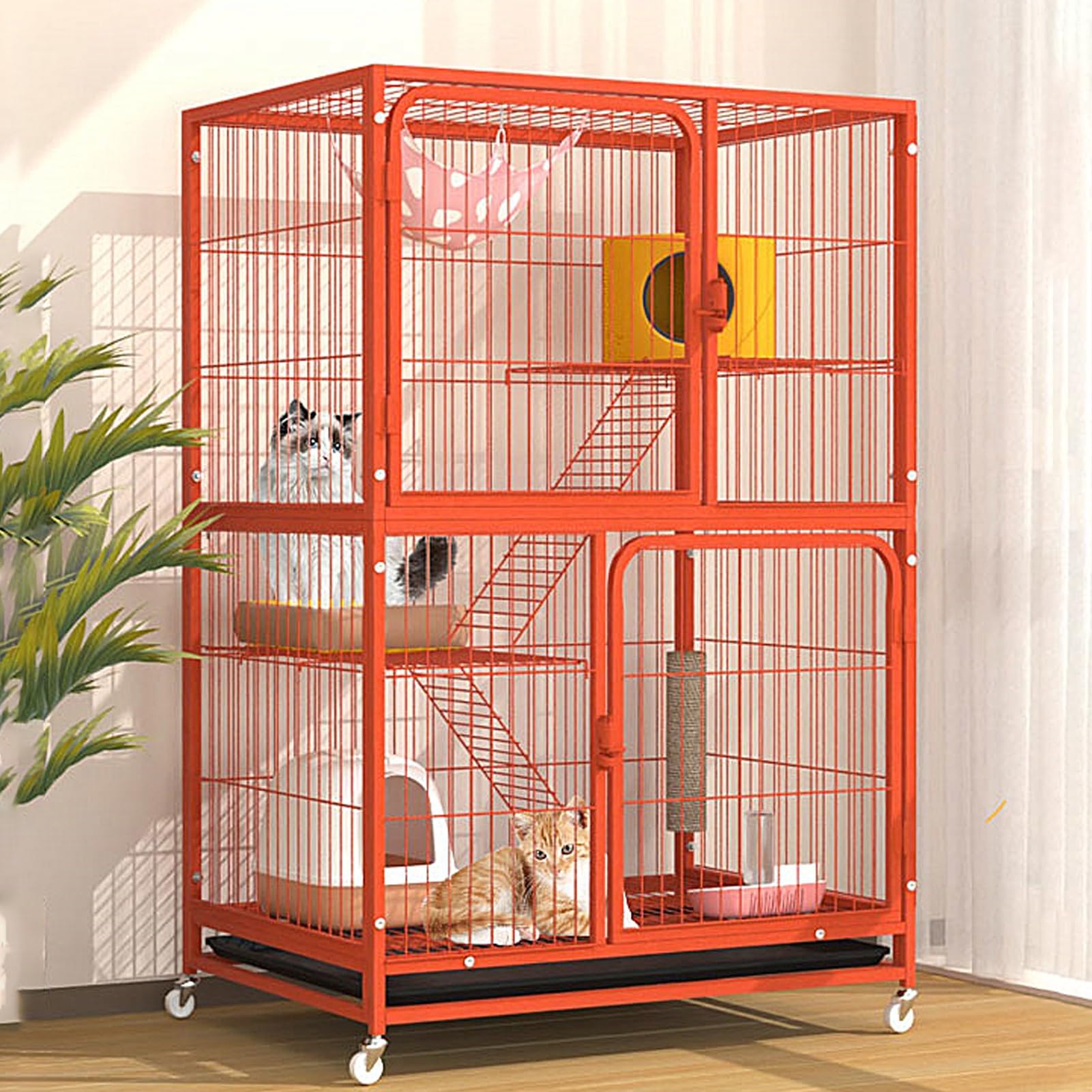 Cage pour chat à plateau coulissant pour éliminer les corvées de nettoyage