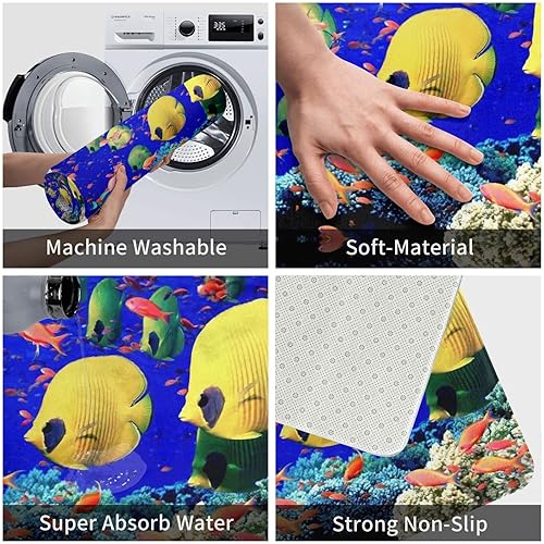 Miniatura 5 de SUROLA Alfombra de peces marinos para sala de estar dormitorio antideslizante impermeable de poliéster suave lavable