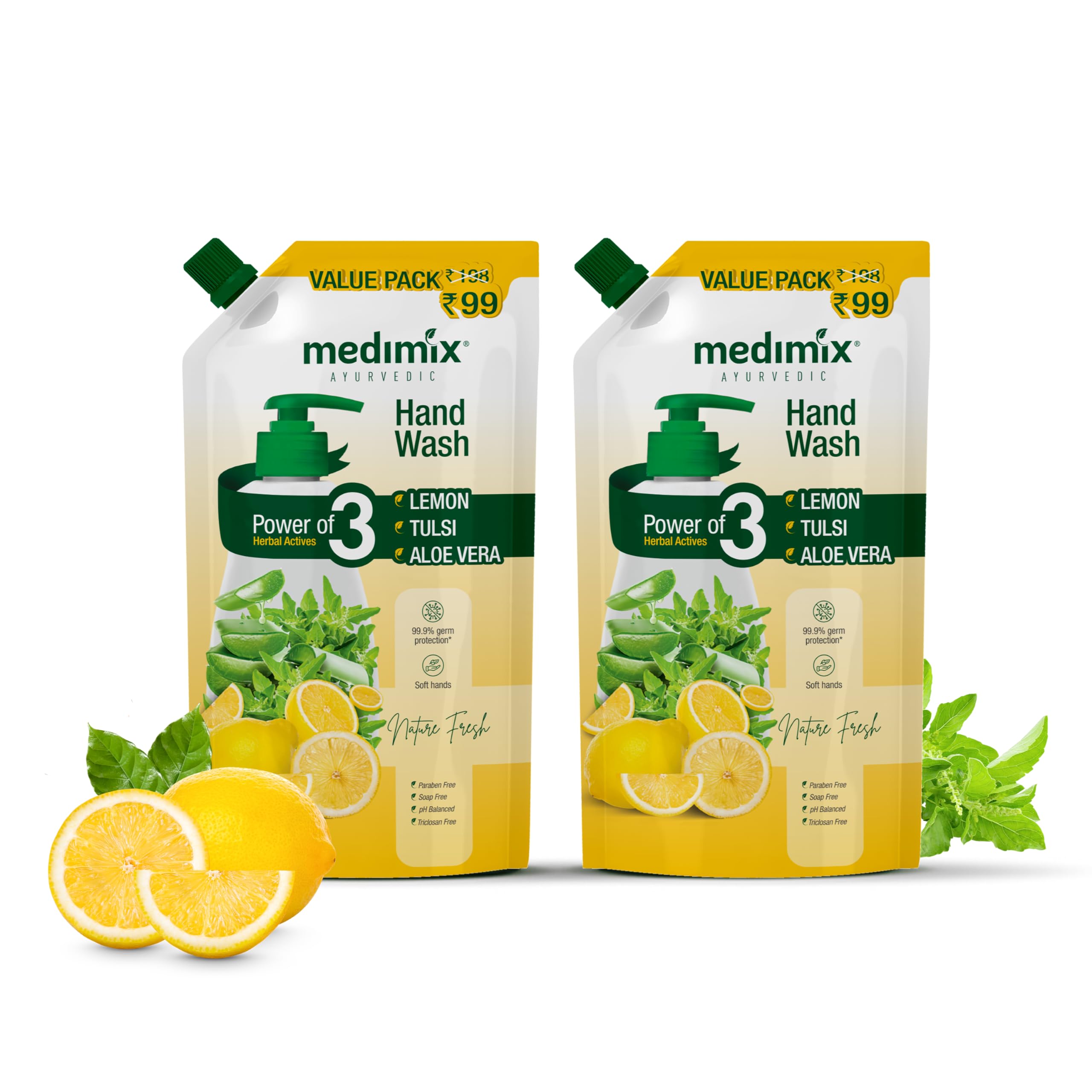 Medimix Ayurvedic Nature Fresh with Lemon, Tulsi, Aloe Vera - Hand Wash Mega Pack Refill Pouch (Pack of 2), 1500 ml