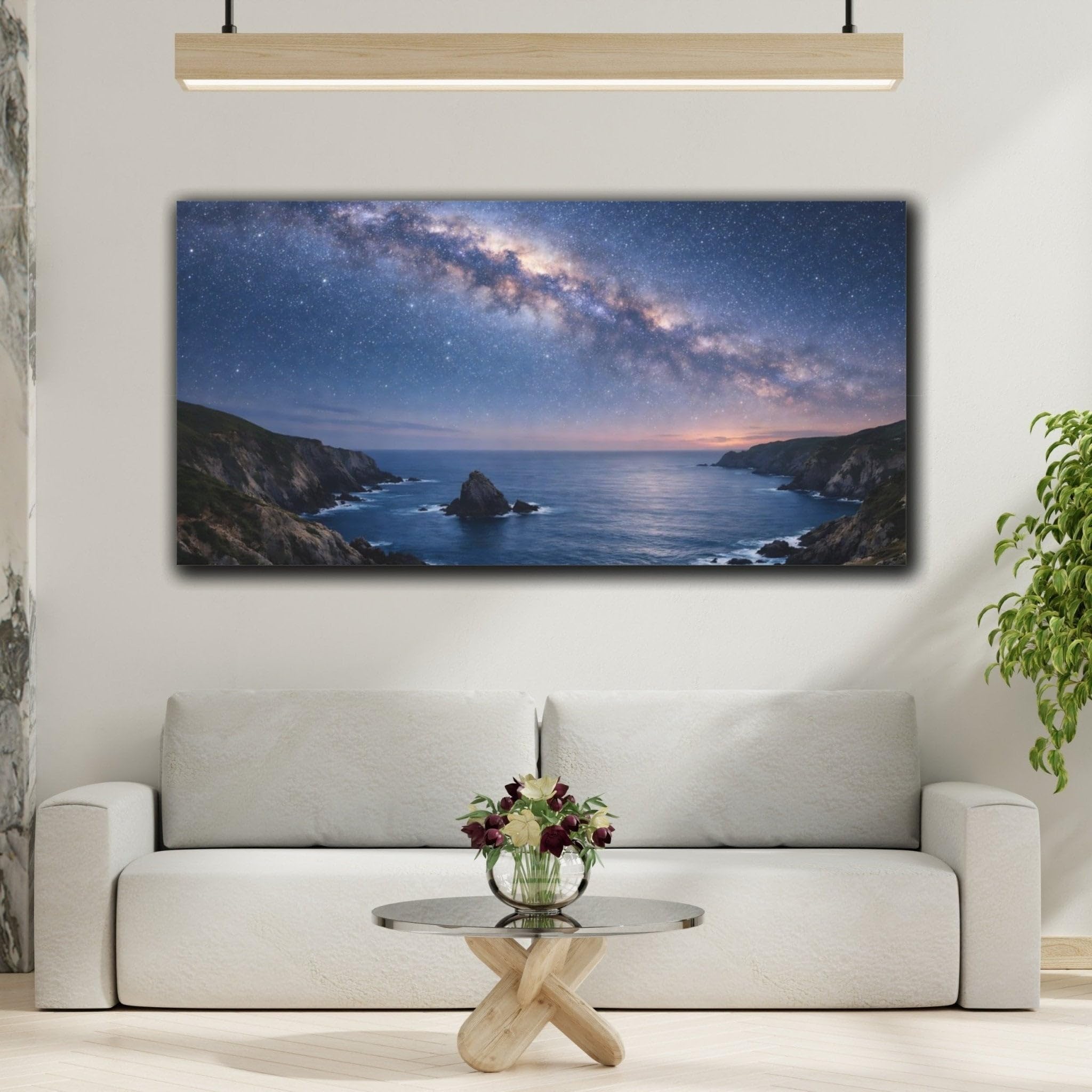 YESARTYES Nature Milky Way Blue Night Sky - Canvas Wall Art Print 40×20 inch (100×50 cm) - Horizontal / 1.25 inch (3 cm)